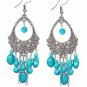 3 inch Beautiful Unique Handmade Turquoise & Hand Painted Beads Silver Earrings