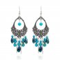 3 inch Beautiful Unique Handmade Turquoise & Hand Painted Beads Silver Earrings