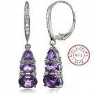 2.5ctw African Amethyst & White Topaz 925 Silver 3-Stone Leverback 2.5ctw African Amethyst & White Topaz 925 Silver 3-Stone Leverback