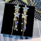 Sensational Retro Long White Crystal Stars With Tassel Earrings