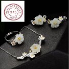Stunning 3 pc 925 Sterling Silver Exquisite Natural Jade Cherry Blossom Set Stunning 3 pc 925 Sterling Silver Exquisite Natural Jade Cherry Blossom Set