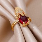 Magnificent Feng Shui Pi Xiu Wealth Protection 18k Gold Plated Garnet Open Ring