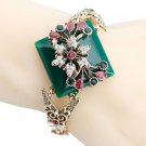 Luxury Turkish Ethnic Green Square Crystal 7 in Bracelet Antique Gold Color Luxury Turkish Ethnic Green Square Crystal 7 in Bracelet Antique Gold Color