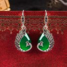 Exquisite Natural Retro Green Jade Peacock Silver Hook Dangle Earrings Exquisite Natural Retro Green Jade Peacock Silver Hook Dangle Earrings