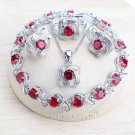 Magnificent 4 pc 925 Sterling Silver Created Garnet Jewelry Set