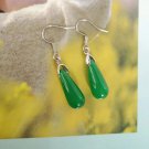 Beautiful Retro Teardrop Green Jade  Silver Hook Dangle Earrings