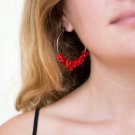 Awesome Handmade Silver 1.75 inch Circle of Natural Red Coral Stone Earrings