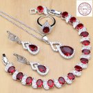 Magnificent 4 pc 925 Sterling Silver Water Drop Red Jewelry Set