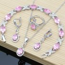 Magnificent 4 pc 925 Sterling Silver Created Pink Topaz  Jewelry Set