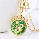 New Year Dragon Luxury Natural Green Jade 18k Gold Plated Lucky Pendant Necklace