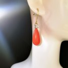 Stunning Salmon Color Vintage Coral Stone Dangle Teardrop Hook Earrings