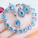 Awesome 4 pc 925 Silver Created Blue Topaz Jewelry Set - 8, 9 ring size Awesome 4 pc 925 Silver Created Blue Topaz Jewelry Set - 8, 9 ring size