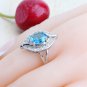 Awesome 4 pc 925 Silver Created Blue Topaz Jewelry Set - 8, 9 ring size