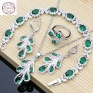 Stunning 4 pc 925 Sterling Silver Leaves Set GREEN-8 ring size Stunning 4 pc 925 Sterling Silver Leaves Set GREEN-8 ring size
