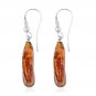 Natural Baltic Cognac Amber Wave Design Hook Earrings in 925 Sterling Silver