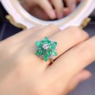 Unique Flower Emerald & Zircon 925 Sterling Silver Ring Unique Flower Emerald & Zircon 925 Sterling Silver Ring