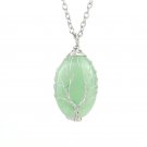 Natural Stone Tree of Life Oval Shaped Aventurine Pendant on 18in Chain