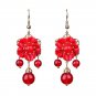 Exquisite Natural Red Jade Flower 18k Gold Plated Hook Earrings