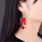 Exquisite Natural Red Jade Flower 18k Gold Plated Hook Earrings