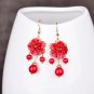 Exquisite Natural Red Jade Flower 18k Gold Plated Hook Earrings