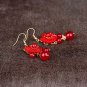 Exquisite Natural Red Jade Flower 18k Gold Plated Hook Earrings