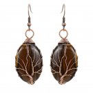 Beautiful Handmade Natural Tree of Life Tigers Eye Stone Oval Shape Earrings