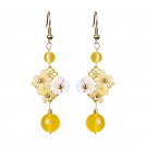 Exquisite Natural Yellow Jade Flower 18k Gold Plated Hook Earrings