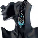 Deluxe Beautiful Unique Handmade Turquoise & Hand Painted Beads Silver Earrings