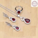 Magnificent 3 pc 925 Sterling Silver Water Drop Red Jewelry Set Magnificent 3 pc 925 Sterling Silver Water Drop Red Jewelry Set