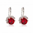 Leverback Red Classic Round Crystal Earrings-Look Like Real Stones