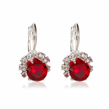 Leverback Red Classic Round Crystal Earrings-Look Like Real Stones