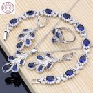 Stunning 4 pc 925 Sterling Silver Leaves Set BLUE - 8 ring size Stunning 4 pc 925 Sterling Silver Leaves Set BLUE - 8 ring size