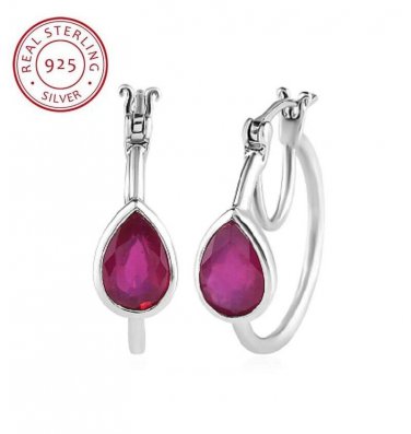 3.70 ctw AAA Natural Niassa Ruby Hoop Earring Platinum Over 925 Sterling Silver
