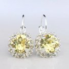Silver Tone Leverback Round Yellowish Clear Crystal Earrings
