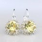 Silver Tone Leverback Round Yellowish Clear Crystal Earrings