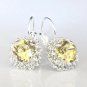 Silver Tone Leverback Round Yellowish Clear Crystal Earrings
