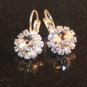 Silver Tone Leverback Round Yellowish Clear Crystal Earrings