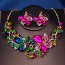 Gorgeous Floral Multicolor Rhinestone Crystal Necklace and Earrings Sets