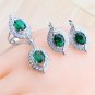 Unique 4 pc 925 Silver Created Green Emerald Jewelry Set - 8, 9 ring size