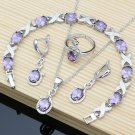Magnificent 4 pc 925 Sterling Silver Created Amethysts Jewelry Set