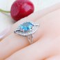 Unique 4 pc 925 Silver Created Blue Topaz Jewelry Set - 8, 9 ring size