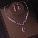 Chic Silver Plated Necklace & Earrings Red Rhinestone Crystal Sets