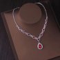 Chic Silver Plated Necklace & Earrings Red Rhinestone Crystal Sets