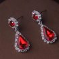 Chic Silver Plated Necklace & Earrings Red Rhinestone Crystal Sets
