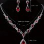 Chic Silver Plated Necklace & Earrings Red Rhinestone Crystal Sets