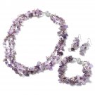 WOW! 466.50ctw Amethyst Triple Strand Bracelet 8 In, Necklace 20 In Earring Set WOW! 466.50ctw Amethyst Triple Strand Bracelet 8 In, Necklace 20 In Earring Set