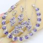 4 pc 925 Silver Created Purple Amethyst Necklace/Pendant Jewelry Set - 9 size