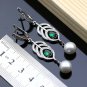 Stunning 4 pc 925 Sterling Silver Created Emerald & Pearl Jewelry Set