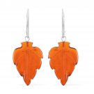 Natural Baltic Cognac Amber Leverback Leaf Earrings in 925 Sterling Silver