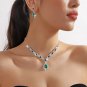 Chic Silver Plated Necklace & Earrings Green Rhinestone Crystal Sets